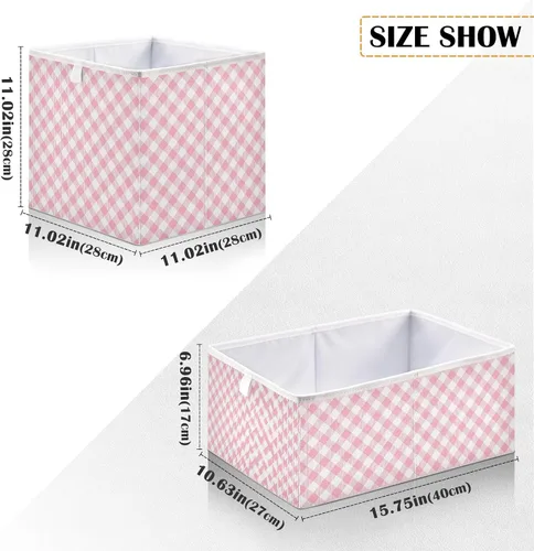 Miniatura 3 de Cesta de almacenamiento plegable de cuadros rosa de 11 x 11 x 11 pulgadas, cubo de almacenamiento para decoración del hogar, cesta de almacenamiento