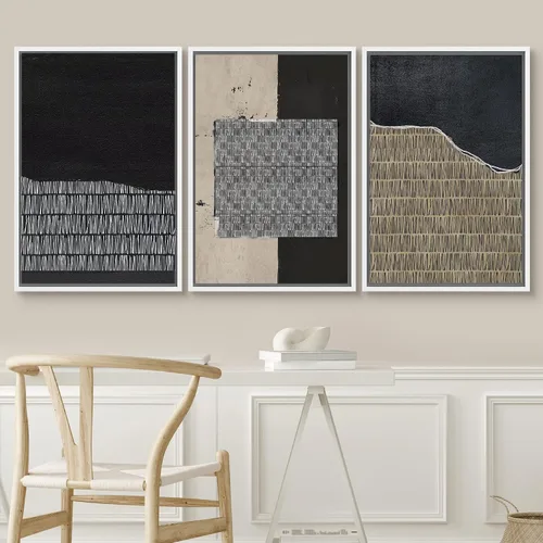 Miniatura 315 de SIGNWIN Lienzo enmarcado para pared, arte con pinceladas de flujo neutro en tonos beige abstractos, ilustraciones, arte moderno, decorativo