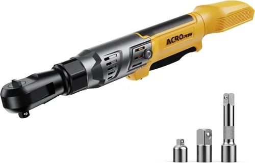 ACROPOW Llave de trinquete inalámbrica de 3/8", compatible con batería DEWALT 20V MAX, motor eléctrico de trinquete sin escobillas de 74 pies-libras