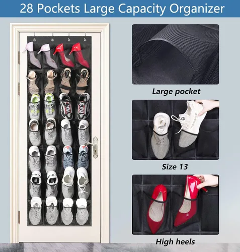 Miniatura 2 de MISSLO Organizador de zapatos colgante con 28 bolsillos grandes para colgar sobre la puerta, zapatero para puerta de armario, soporte de zapatos