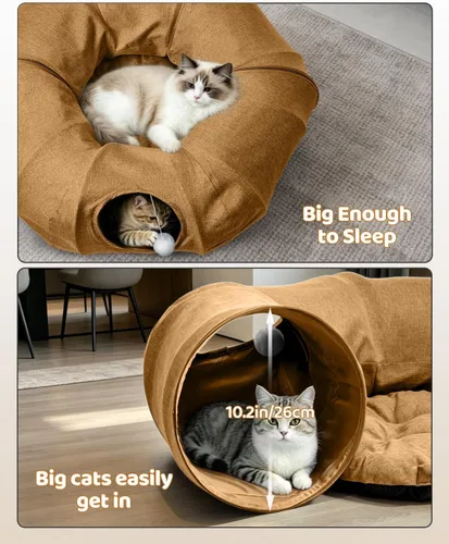 Miniatura 4 de Odoland Cama de túneles para gatos de interior con juguetes interactivos para gatos, tubo para gatos con cojín lavable para gatos pequeños