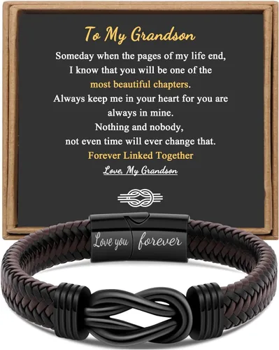 Miniatura 9 de Regalo para Hombres Pulsera Infinita para Hombres Papá Marido Novio Hijo Nieto Hermano Sobrino Tío Cuero Trenzado Marrón Siempre Unidos Acero