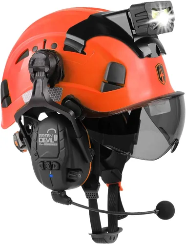 Miniatura 10 de Casco de seguridad con visera GREEN DEVIL con orejeras Bluetooth y faro 5 en 1 Protección completa Cascos de Construcción con ventilación Hardhat