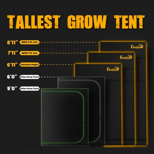 Miniatura 3 de Gorilla Grow Tienda Pro 5' x 5' x 6'11 a 7'11 con Kit de Extensión Incluido - La Tienda de Cultivo Interior Premium Más Alta, Lona Gorilla Más