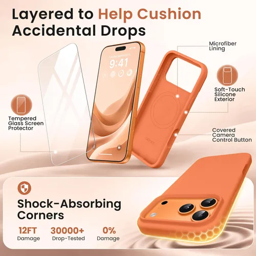 Miniatura 631 de GONEZ Funda de silicona para iPhone 15 Pro Max, compatible con Magsafe, protector de cámara + protector de pantalla, forro de microfibra suave