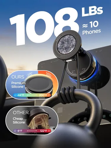 Miniatura 4 de Soporte magnético de teléfono de automóvil al vacío mejorado para MagSafe [108 + libras de succión más fuerte y 3000 gf magnético más fuerte], Negro