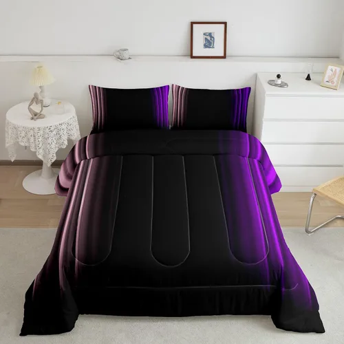 Miniatura 28 de Feelyou Juego de edredón geométrico degradado para adolescentes, tamaño individual, para niños y mujeres, azul, rojo y negro, juego de ropa de cama