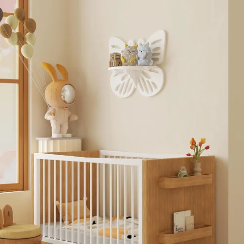 Miniatura 4 de Estante flotante Deor de pared con forma de mariposa, bonito estante de pared para habitación de niños, pequeño estante decorativo montado