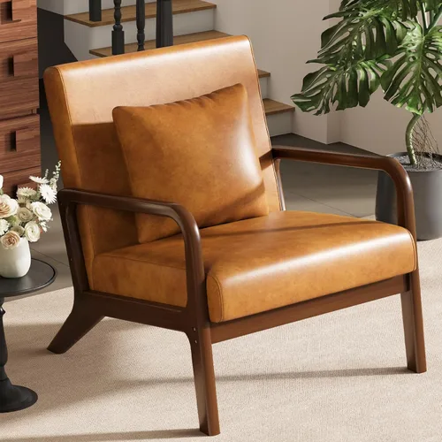 Miniatura 12 de ELUCHANG Silla decorativa moderna de mediados de siglo con almohada lumbar, sillón tapizado, tela de lino, cómoda silla auxiliar de lectura