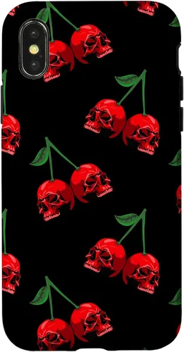 Miniatura 5 de Cute Cherry Skull Pattern Red Scary Skulls Black Background Case for iPhone 17