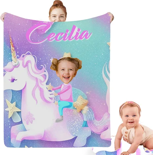 Miniatura 7 de Regalos de Sirena para Niñas, Manta de Bebé Personalizada Pequeña Sirena con Nombre y Foto para Recién Nacidos, Mantas de Regalo Personalizadas