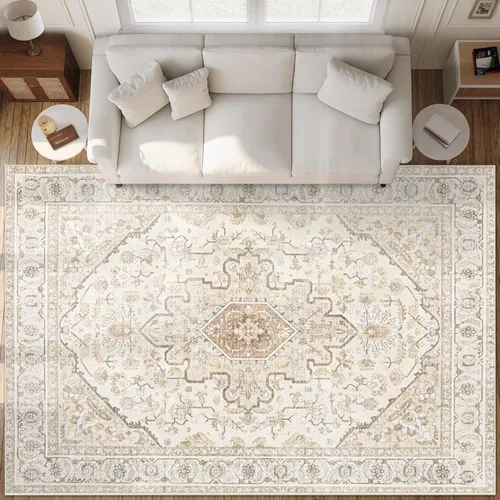 Miniatura 16 de Alfombra de área 9x12 pulgadas: grandes alfombras vintage lavables para sala de estar, alfombra retro con medallón, envejecida, suave, de pelo bajo