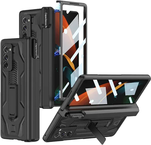 Miniatura 10 de Miimall Funda para Galaxy Z Fold 2 con protección de bisagra, protector de pantalla de alta transparencia, protector de bisagra magnético, soporte