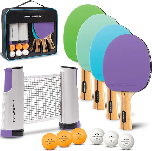 Miniatura 10 de PRO-SPIN Juego de ping pong portátil con red retráctil para cualquier mesa, juego de tenis de mesa todo en uno con paletas de ping pong, pelotas