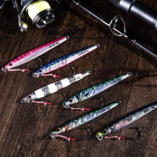 Miniatura 5 de Goture Fishing Jigs Saltwater 60g-200g with Assist Hook, Glow Vertical Jigs, Speed Fast Lead Jig Sea Fishing Jigging Spoon Lures for Tuna, Salmon