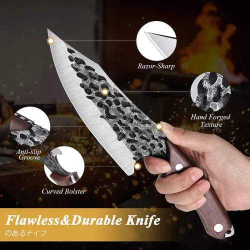 Miniatura 4 de Huusk Cuchillo vikingo con vaina, cuchillo forjado a mano para cortar carne, cuchillos de chef japoneses para cocina, campamento al aire libre