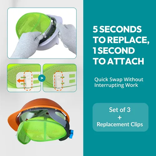 Miniatura 4 de Paquete de 3 HW GLOBAL Forro de Banda de Sudor para Insertar en Casco Duro – Forros para Casco (Clips Ajustables) (Enfriamiento de Lino)