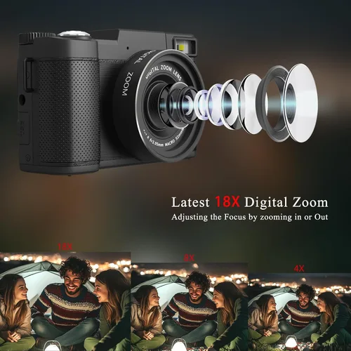 Miniatura 4 de Cámara digital 5K para fotografía 64MP Cámara de vlogging de enfoque automático para YouTube 3 "Pantalla abatible de 180 ° Viaje compacto 18X Zoom