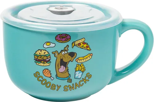 Miniatura 10 de Silver Buffalo Peanuts Snoopy and Woodstock Did Someone Say Food - Taza de cerámica para sopa con tapa de plástico ventilada, 24 onzas Maní
