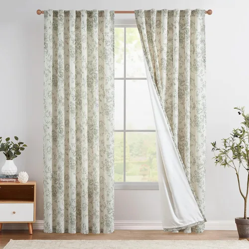 Miniatura 65 de Jinchan Cortinas de Mezcla de Lino con Estampado Floral para Sala de Estar, 84 Pulgadas de Largo, Cortinas con Bolsillo para Varilla y Tab Trasera