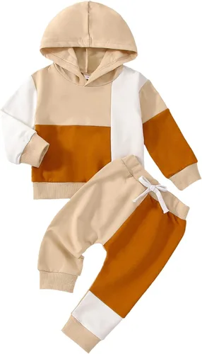 Miniatura 71 de Ropa de bebé niño 3 6 9 12 18 24M 3T Conjunto de pantalones con capucha patchwork sudadera con capucha pantalones de rayas traje de otoño invierno