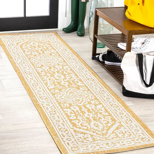 Miniatura 136 de Eyely BMS101D-28 - Alfombra de pasillo con textura de medallón de Santa Mónica Slesi, para interiores y exteriores, estilo costero, bohemio, Gris