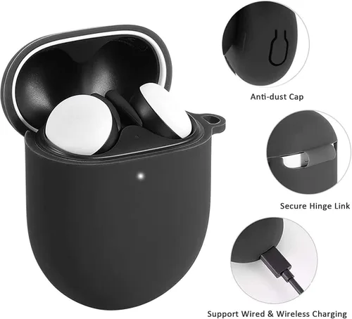 Miniatura 5 de Funda compatible con Google Pixel Buds Pro 2022, [LED frontal visible] [llavero] funda protectora de silicona para Google Pixel Pro (negro)