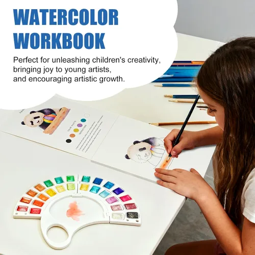 Miniatura 2 de Libro de trabajo de acuarela, libro para colorear al agua con 13 páginas de papel de 300 GSM, juego de pintura de acuarela de 26 colores con pincel