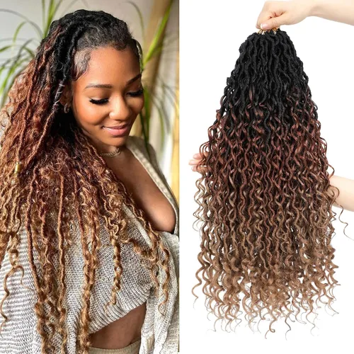 Miniatura 7 de 8 Paquetes de Rastas Falsas Bohemias de Ganchillo de 14 Pulgadas, Rastas Suaves de Ganchillo con Extremos Rizados, Pre-enrolladas, Cabello de 1B/27#
