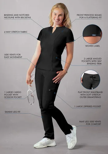 Miniatura 3 de Adar Addition Go-Higher - Juego de uniforme quirúrgico para mujer, camiseta con muescas y cuello en V, pantalones cargo quirúrgicos y ajustados