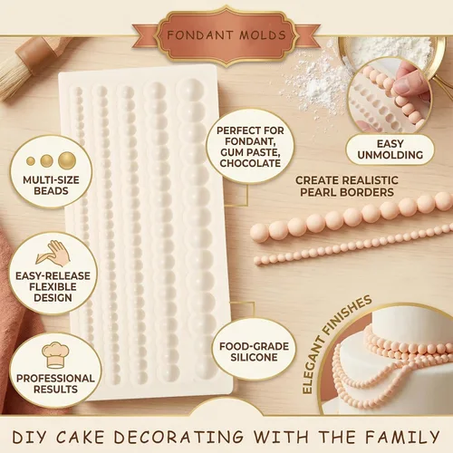 Miniatura 2 de 1 molde para fondant de cadena de perlas hemisféricas para decoración de bordes de pasteles, moldes de silicona de perlas de chocolate, adecuado