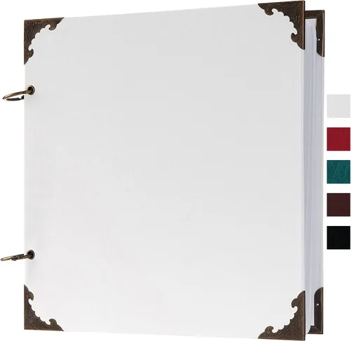 Miniatura 13 de Álbum de fotos de 8 x 8 pulgadas de cuero con tapa dura, 80 páginas de papel artesanal en blanco, álbum de recortes DIY para bodas y aniversarios