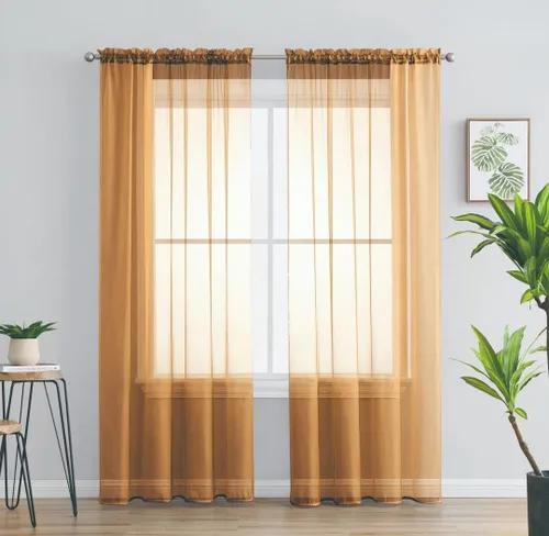 Miniatura 20 de YHSF Cortinas traslúcidas – Juego de 2 paneles para decoración del hogar – Elegantes cortinas de gasa sólida con bolsillo para barra