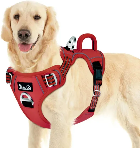 Miniatura 18 de SlowTon Arnés para perro sin tirones, arnés resistente sin estrangulamiento para mascotas, con 2 clips para la correa y mango vertical de fácil