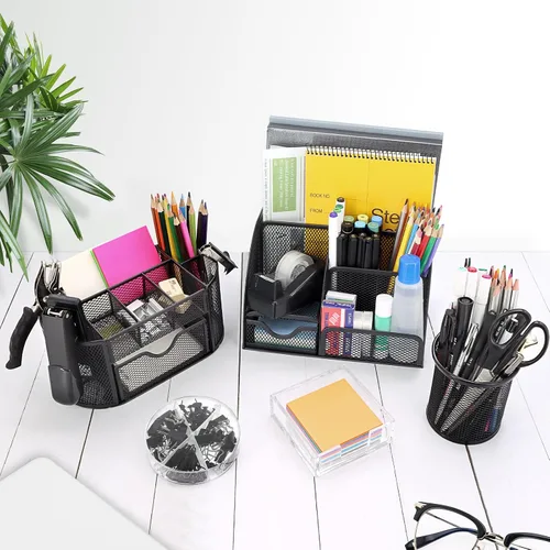 Miniatura 6 de Juego de organizadores y accesorios de escritorio negro 17 en 1, 3 organizadores de almacenamiento de suministros de escritorio de oficina, 4