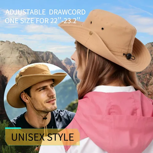 Miniatura 3 de Sombrero de ala súper ancha, protección UPF 50+, sombrero de pescador impermeable para pesca, senderismo, campamento, nailon transpirable y malla
