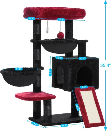 Miniatura 3 de Hey-brother - Árbol gótico para gatos, torre para gatos de interior, casa para gatos con cama acolchada grande, acogedor condominio, hamacas, postes