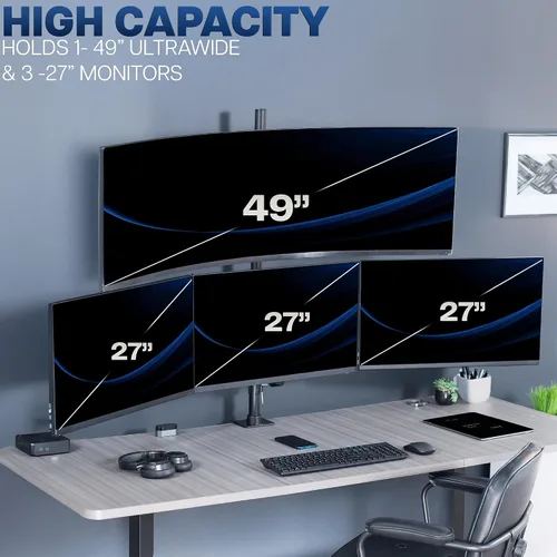 Miniatura 4 de VIVO Soporte de escritorio extra alto para monitor cuádruple para ultraanchos de hasta 49 pulgadas en el soporte superior y pantallas de 27 pulgadas