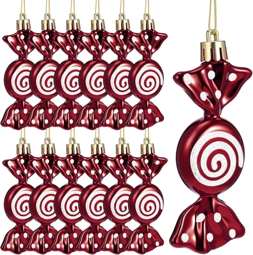 Miniatura 7 de Threan 12 piezas de adornos de caramelo de Navidad para decoración de árbol colgante, bastón de caramelo brillante, adorno de Navidad de menta
