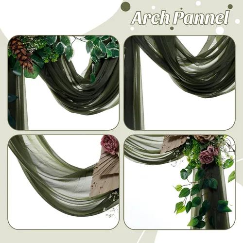 Miniatura 5 de MDS Paquete de 2 paneles de cortina de arco de boda (30 pulgadas de ancho x 30 pies de largo) tela de gasa transparente para boda, ceremonia, Verde