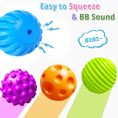 Miniatura 4 de Paquete de 6 bolas sensoriales para niños pequeños de 1 a 3 años, juguetes sensoriales para bebés de 6 a 12 meses, juguetes Montessori para bebés
