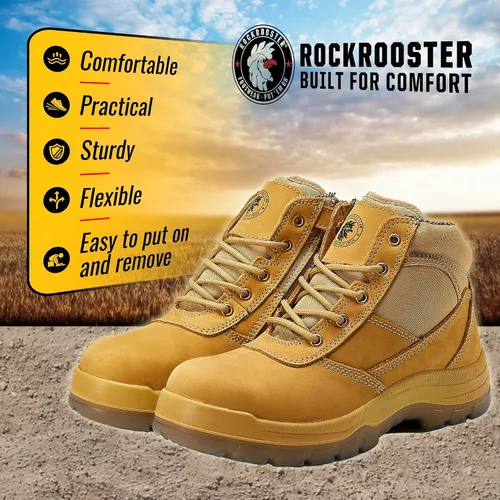 Miniatura 7 de Rockrooster AK050 - Botas de trabajo para hombre, puntera de acero, cremallera YKK, 6in, antideslizantes y resistentes al deslizamiento, piel