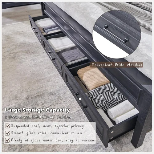 Miniatura 5 de ACCOHOHO Marco de cama tamaño Queen con cabecera de 52 pulgadas de alto, plataforma de madera con estribo y cajones de almacenamiento, no chirridos