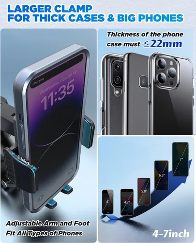 Miniatura 7 de IPOW Soporte de clip para teléfono del tablero del automóvil, rotación de 360 grados, soporte de abrazadera para teléfono del tablero y volante