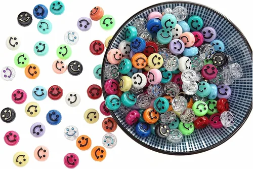 Miniatura 3 de 200 cuentas de cara sonriente, cuentas espaciadoras de cara feliz para bricolaje, joyas, pulseras, aretes, collares, suministros de fabricación