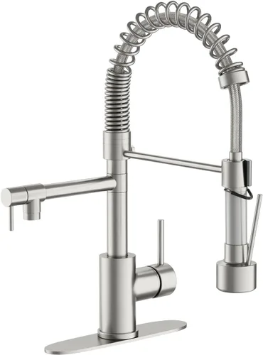 Grifo de cocina de doble boquilla con rociador extraíble, grifo de fregadero comercial de acero inoxidable de níquel cepillado con relleno de olla,