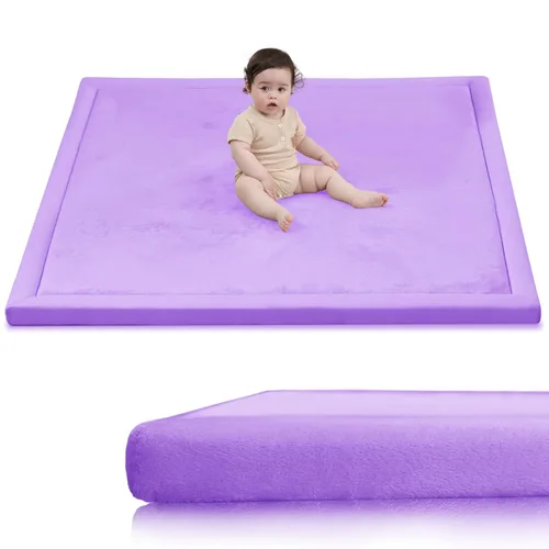 Miniatura 76 de Huloo Sleep - Tapete de juego para bebé, tapete de espuma viscoelástica de 1.3 pulgadas de grosor, terciopelo coral suave, antideslizante, Gris