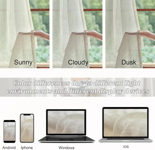 Miniatura 6 de Cortinas de lino transparente color crema de 96 pulgadas de largo para sala de estar, 2 paneles con bolsillo con pestaña trasera, suaves, naturales
