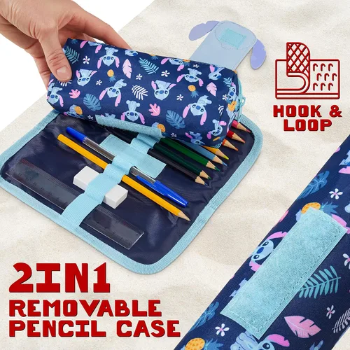 Miniatura 3 de Disney Estuche para lápices de puntada con bonita bolsa desmontable con cremallera, incluye bolígrafo de bola, regla de borrador y divertidos