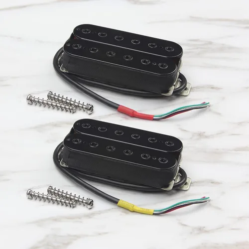 Miniatura 4 de FLEOR Alnico 5 Pastillas de cuello y puente para guitarra eléctrica, doble bobina Humbucker, color negro Cuello negro (7-8K)+Puente (8-9K) Conjunto
